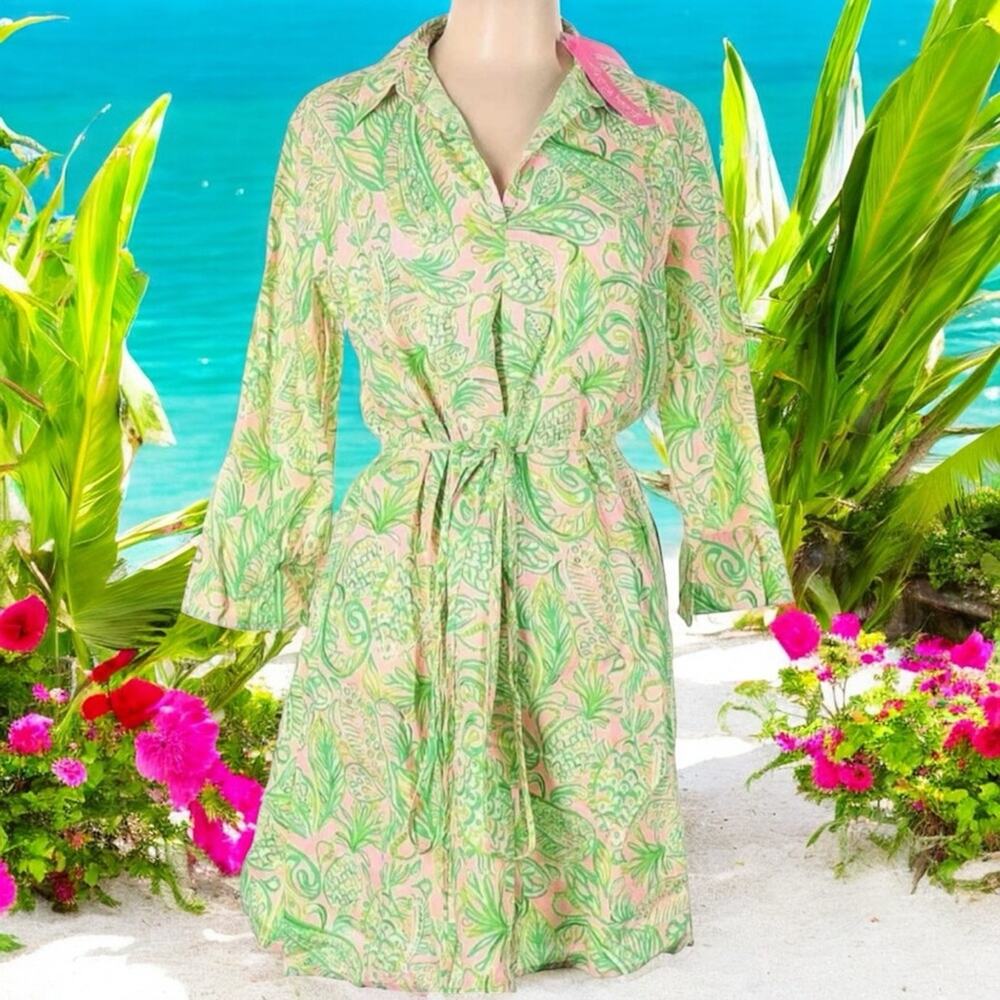 Lilly Pulitzer NWT PILAR LINEN TUNIC DRESS IMANDEVILLA BABY FINS FLIPPERS Small - Picture 3 of 6